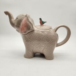 Vintage 1991 Hearth and Home Designs Elephant Teapot With Bird On Lid Mexico